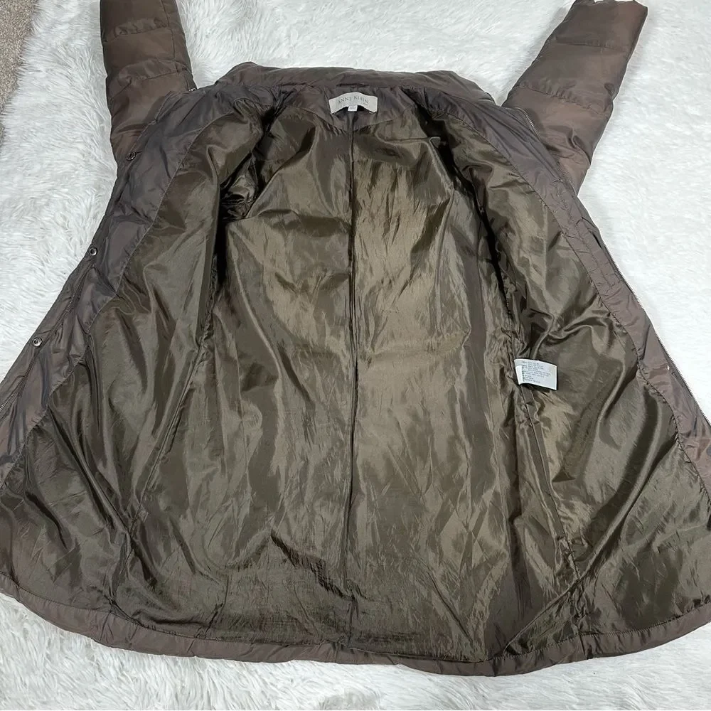 Anne Klein Womens Puffer Coat Size Small Brown Down Feather Fill Winter Jacket